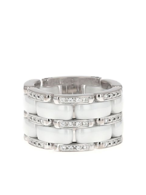 HOT SALE CHANEL 18kt white gold ceramic and diamond ring Women