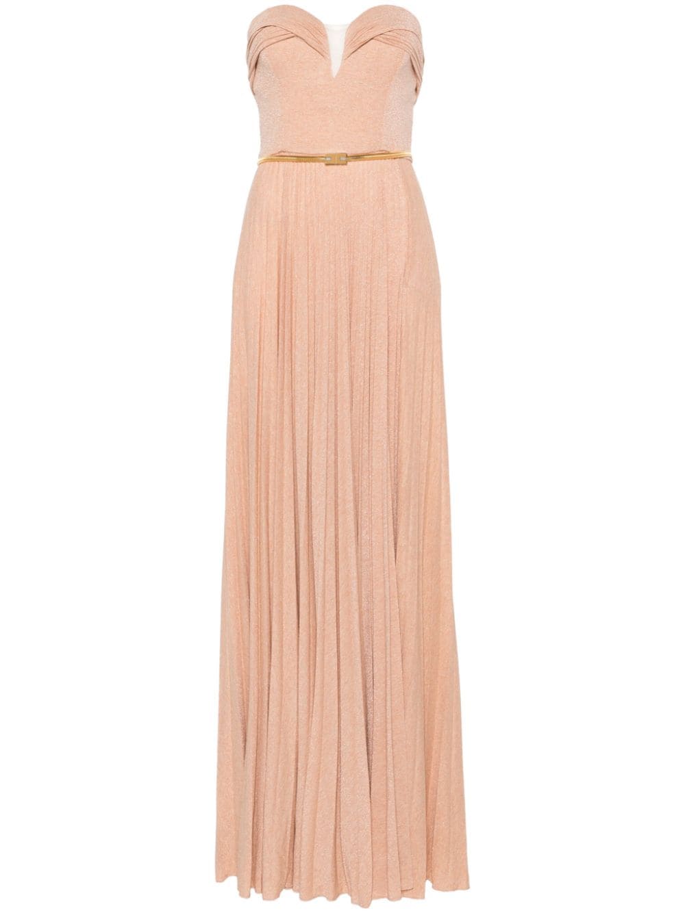 Shop Elisabetta Franchi Belted Pleated Maxi Dress In 粉色