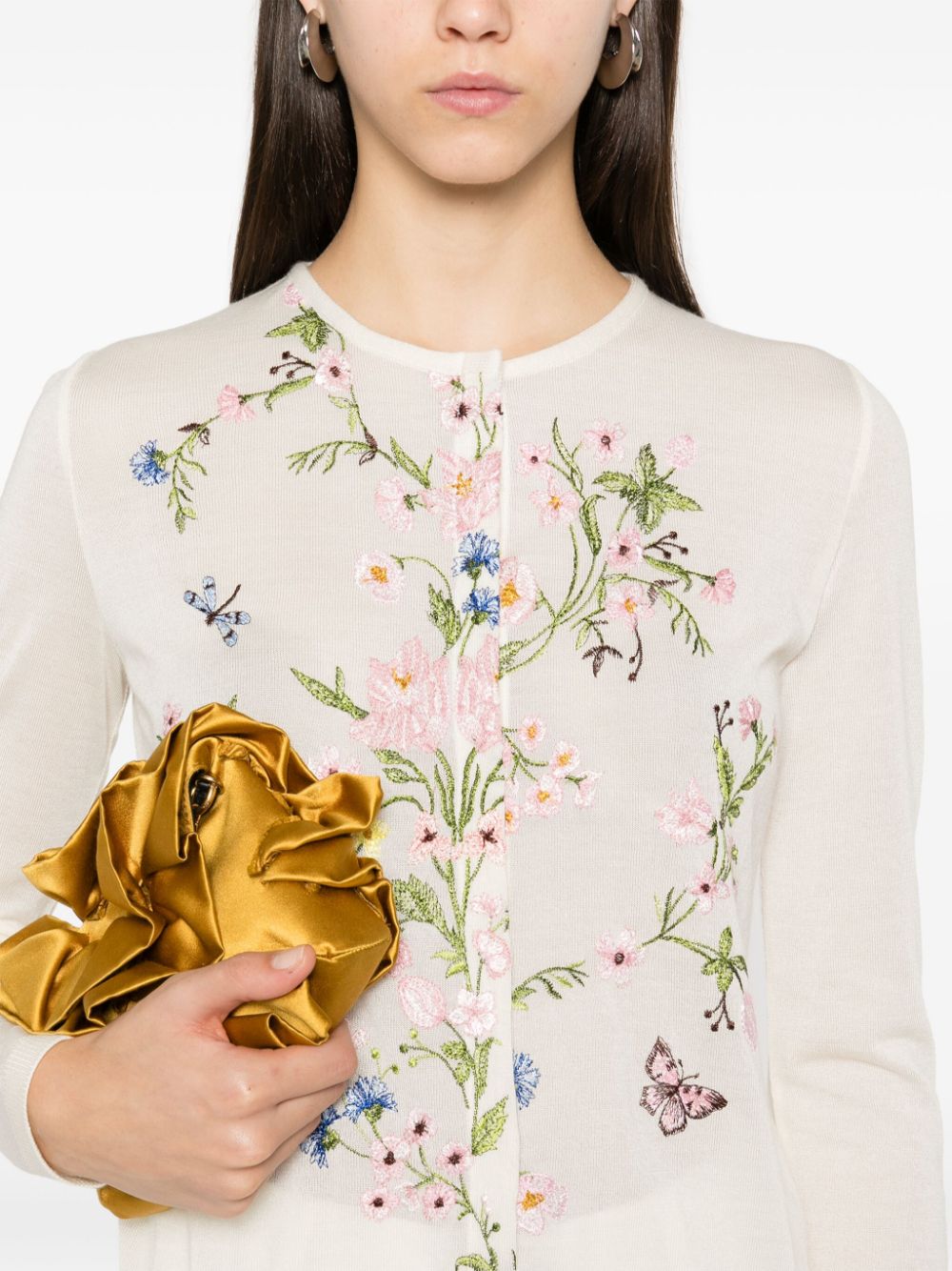 Shop Giambattista Valli Floral-embroidered Cardigan In Neutrals