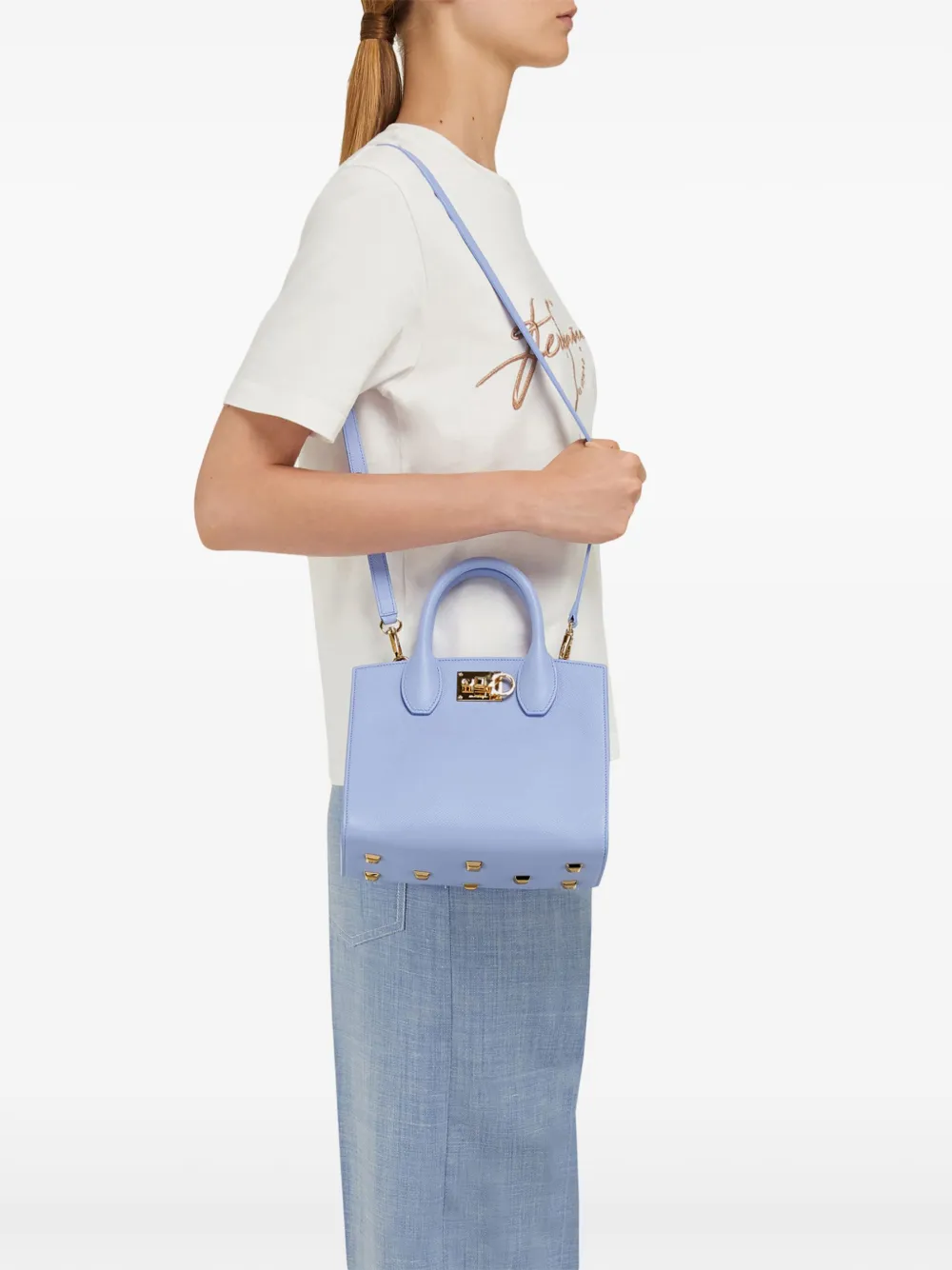 Ferragamo Small Studio Box Shoulder Bag In Blue