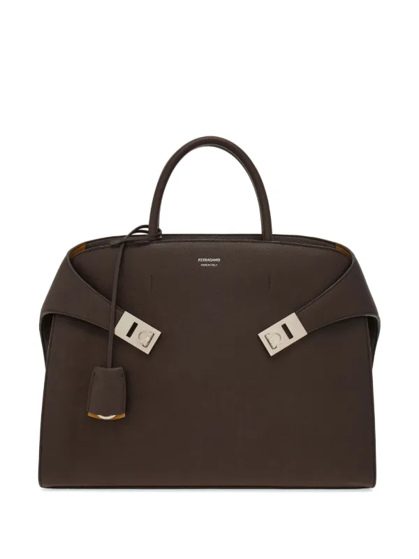 ★関税込み★ FERRAGAMO BROWN LEATHER HUG TOP HANDLE BAG Hug handbag (L) - Women | Ferragamo