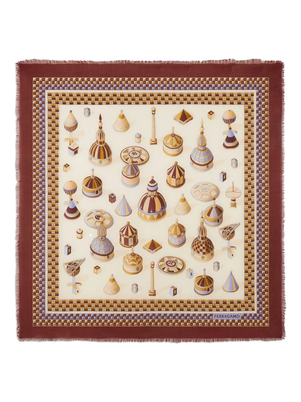 Ferragamo Geometrical Renaissance Print-cashmere Shawl In Multi