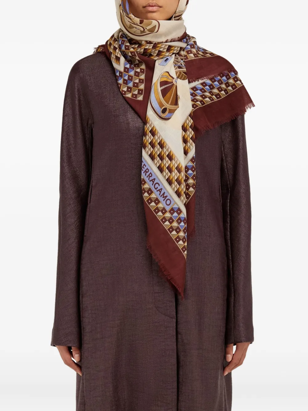 Ferragamo Geometrical Renaissance Print-cashmere Shawl In Multi