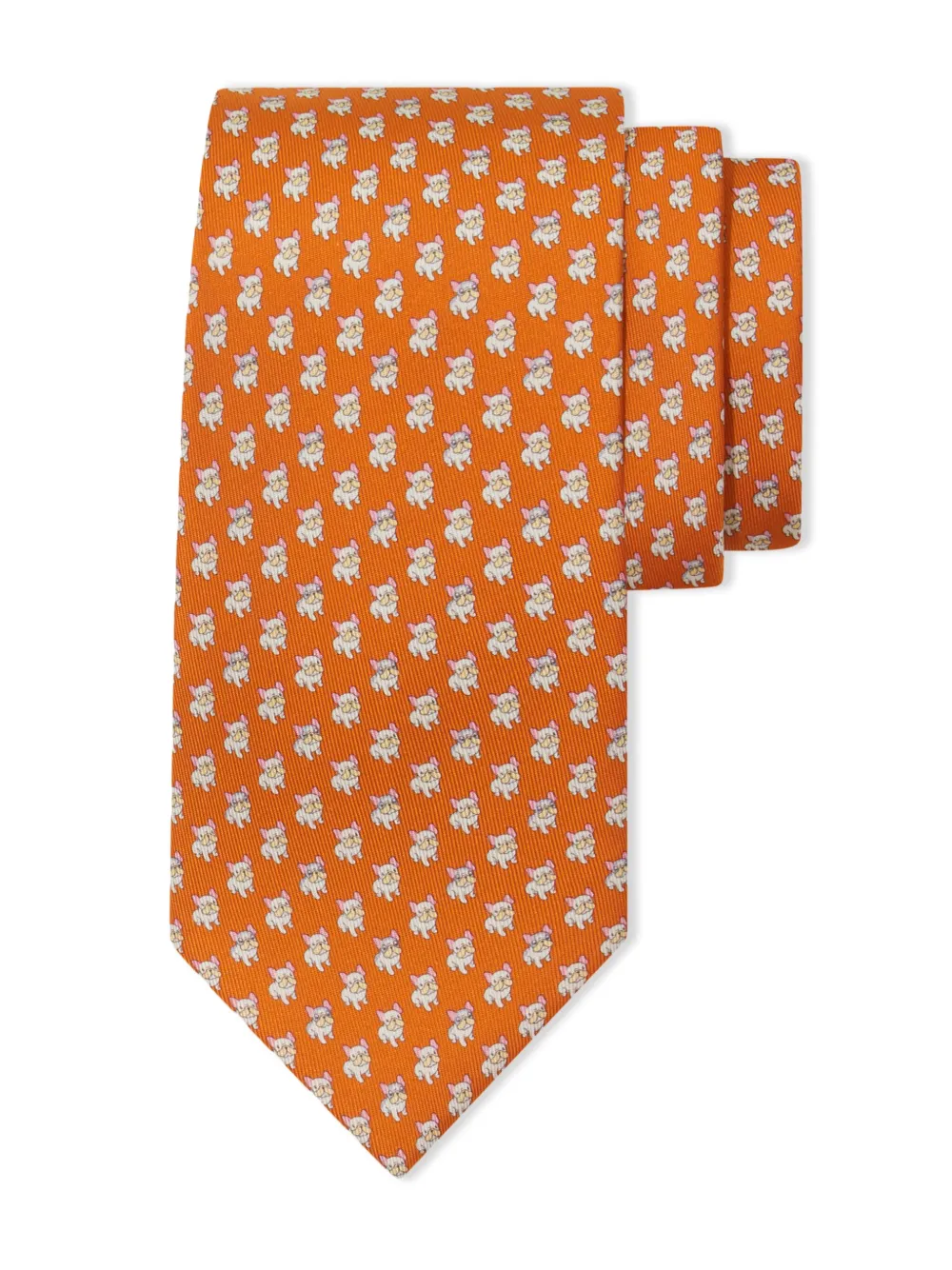 Ferragamo Zijden stropdas met buldog print Oranje
