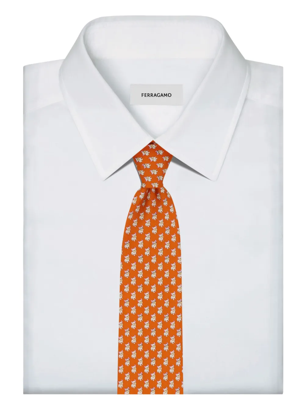 Ferragamo Zijden stropdas met buldog print Oranje