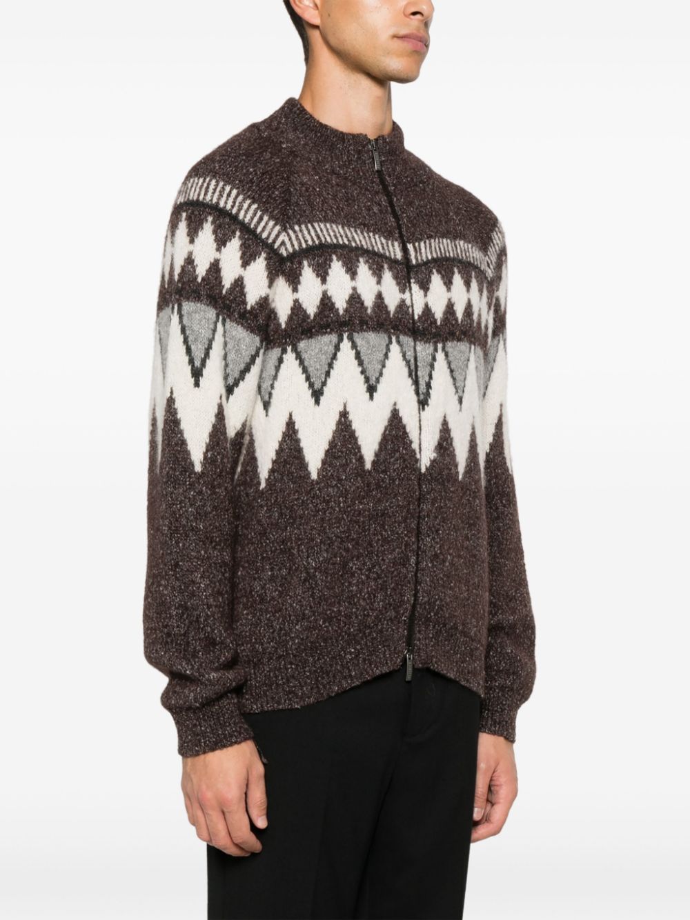 Shop Peserico Patterned-jacquard Cardigan In Brown