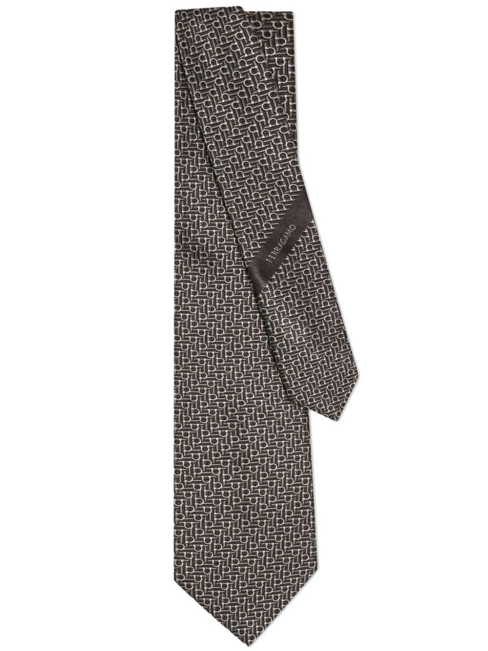 Ferragamo diagonal Gancini jacquard tie - Grey