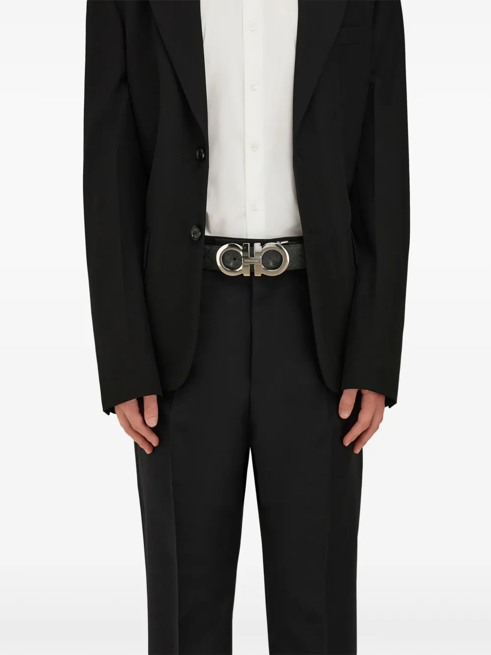 Ferragamo Embossed Pattern Metal Buckle Belt In Green