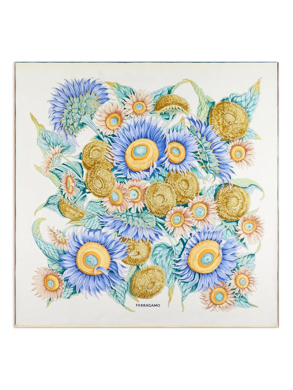 Ferragamo Zijden sjaal met zonnebloemprint Wit