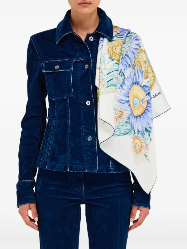 Ferragamo Sunflower プリント シルクスカーフ | ホワイト
