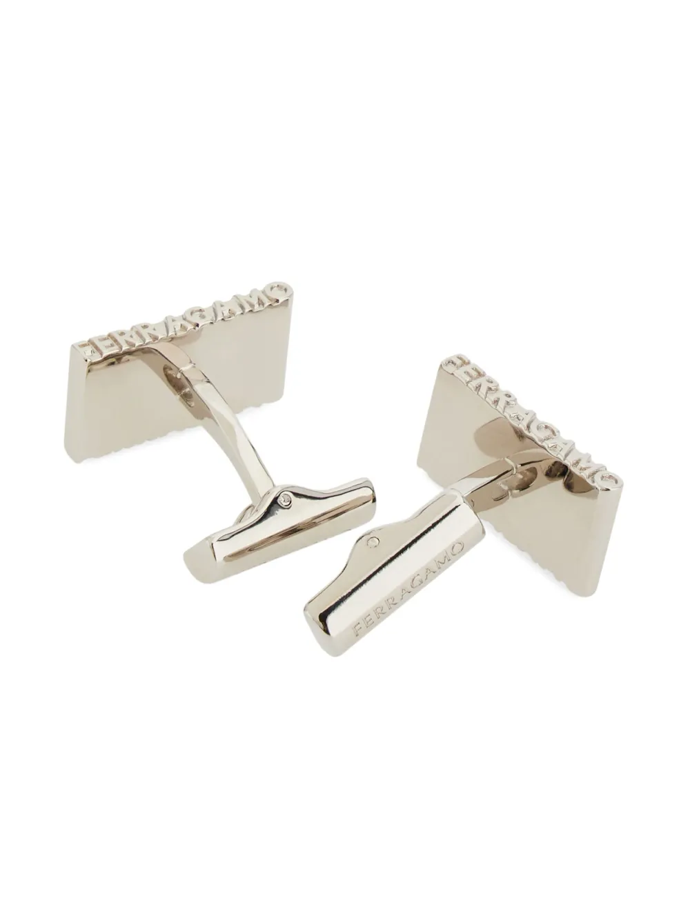 Ferragamo Logo-engraved Cufflinks In Palladium