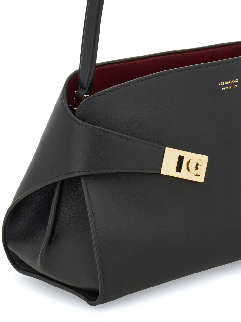 Ferragamo Hug Black Shoulder Bag With Logo Print On The Front In Leather Woman In Multi