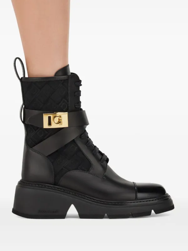 Ferragamo Monogram Combat Boots | Black | FARFETCH