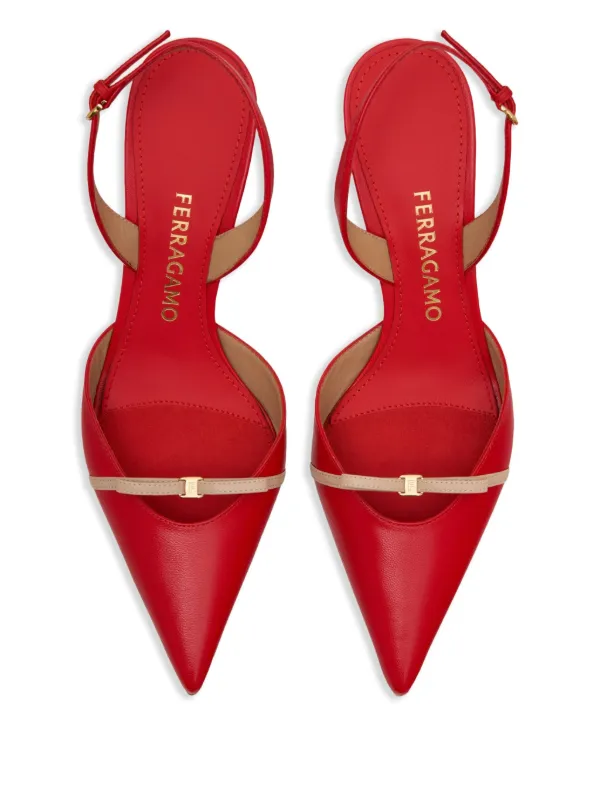 Ferragamo 70mm ミニリボン スリングバック パンプス | レッド