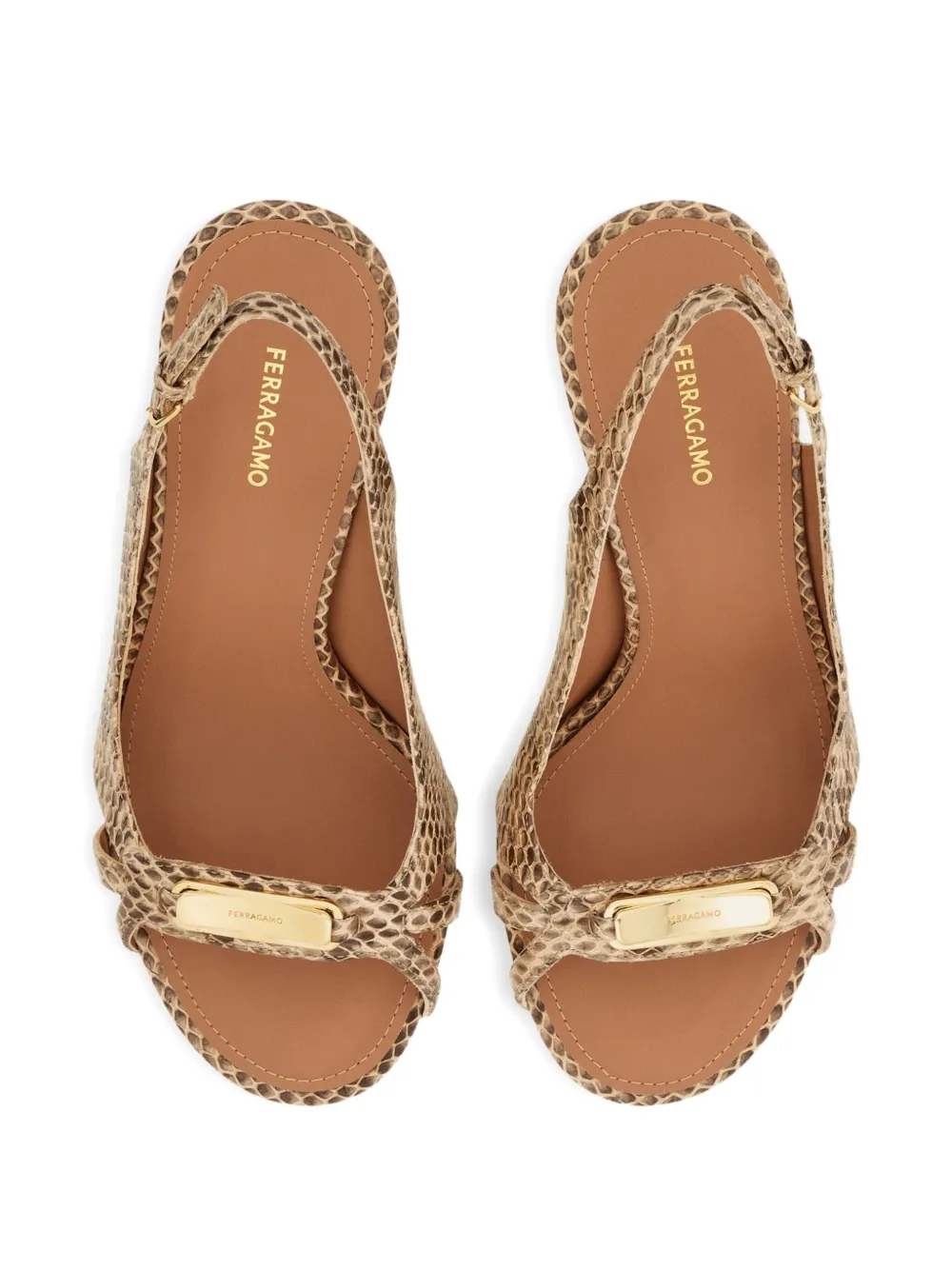 Ferragamo 95mm New Vara snakeskin slingback sandals Brown