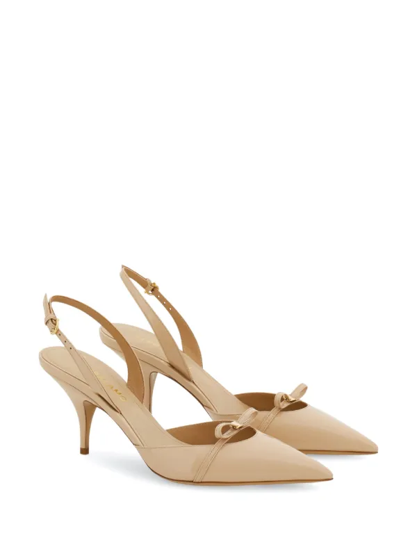 【美品】Ferragamo 羊革 スリングバック パンプス アイボリー6D Ferragamo ミニリボン スリングバック パンプス | ニュートラル