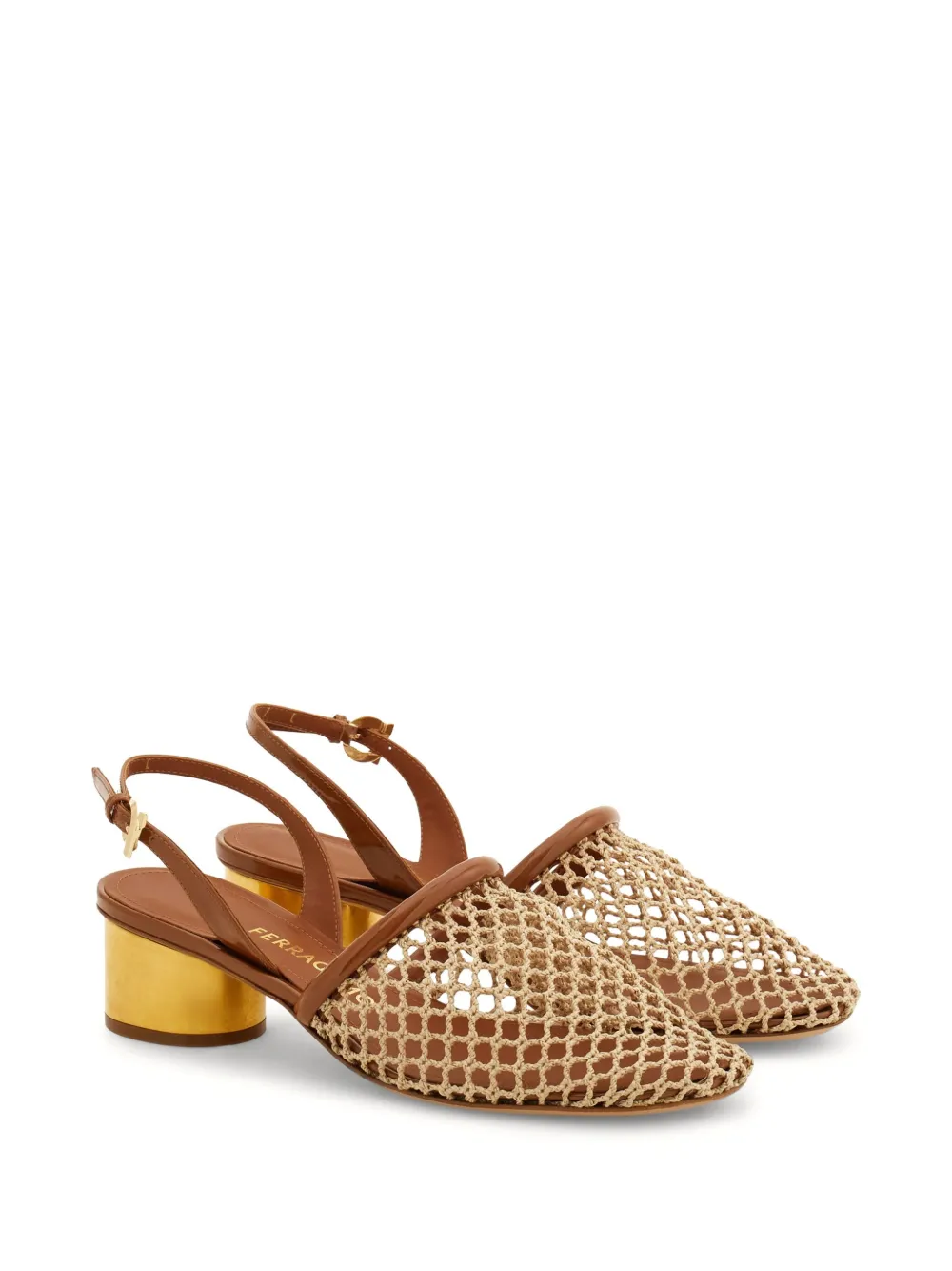 Ferragamo 40 mm slingback pumps met mesh - Beige