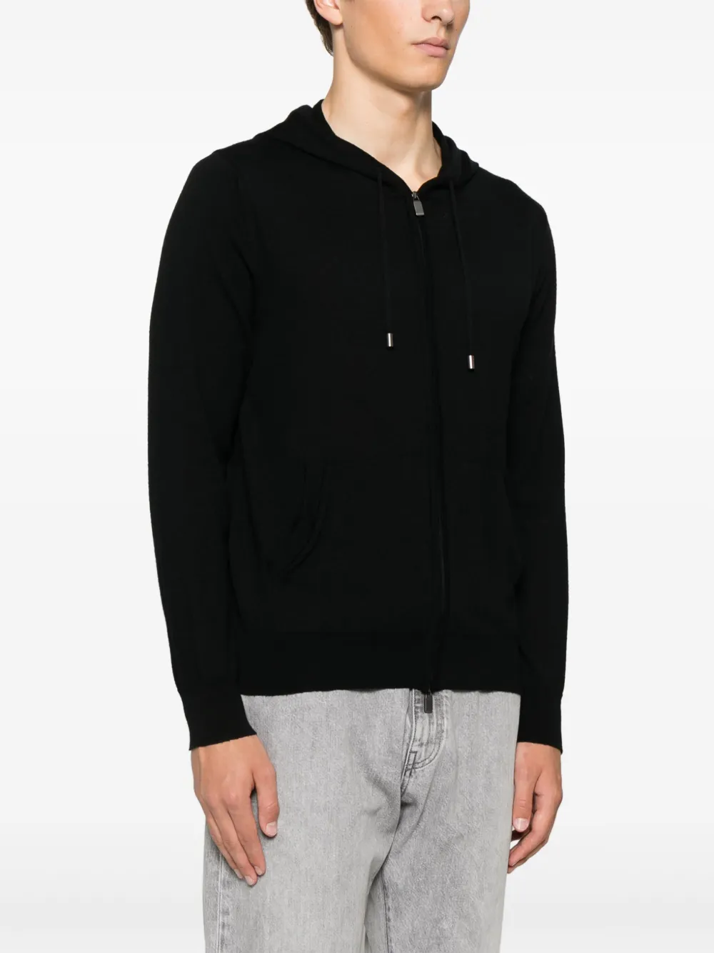 Canali Hoodie met rits Zwart