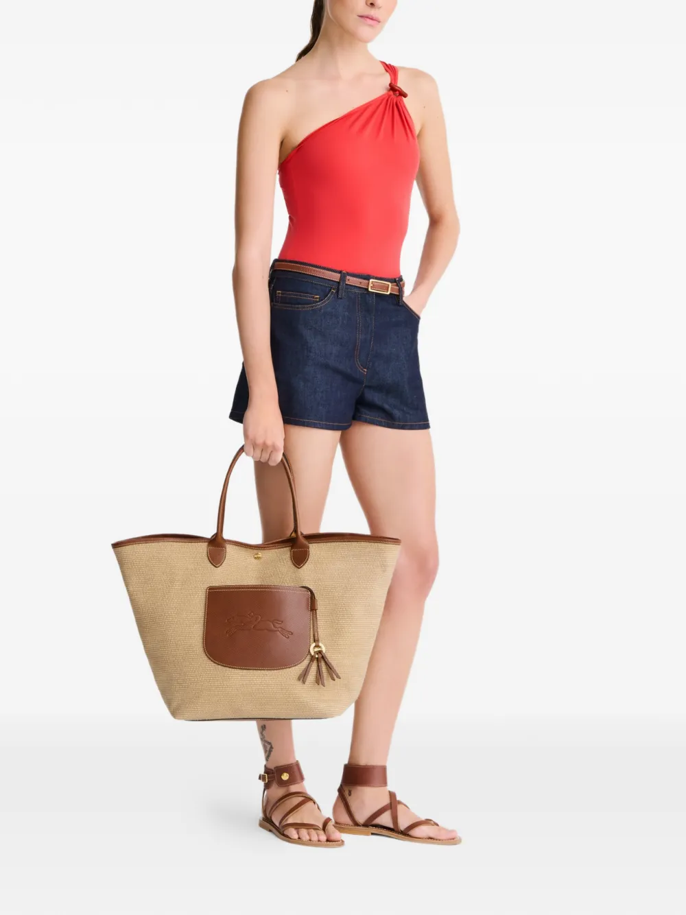 Longchamp - Grote Le Pliage Collection Basket shopper - dames - Stof/kalfsleer - Eén maat - Beige