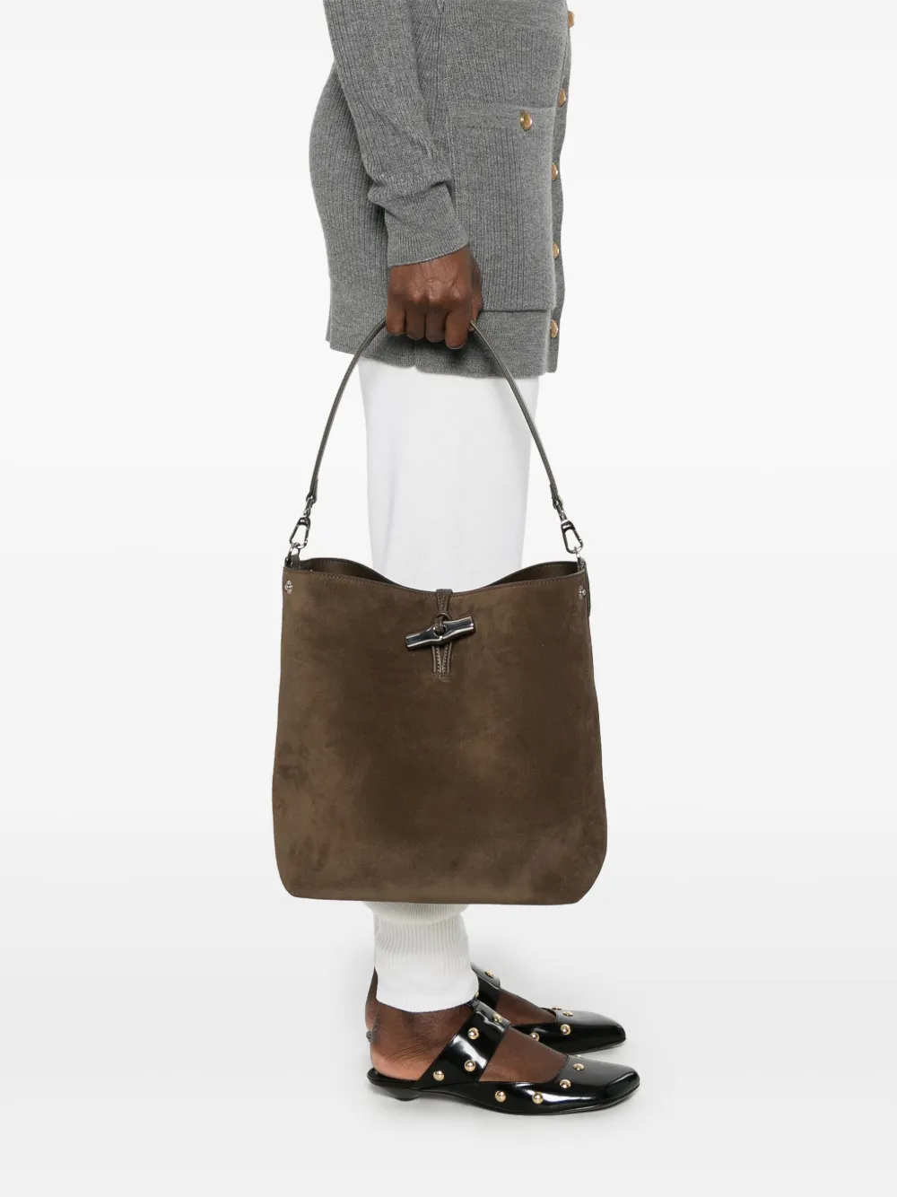 Longchamp Le Roseau M schoudertas - Bruin
