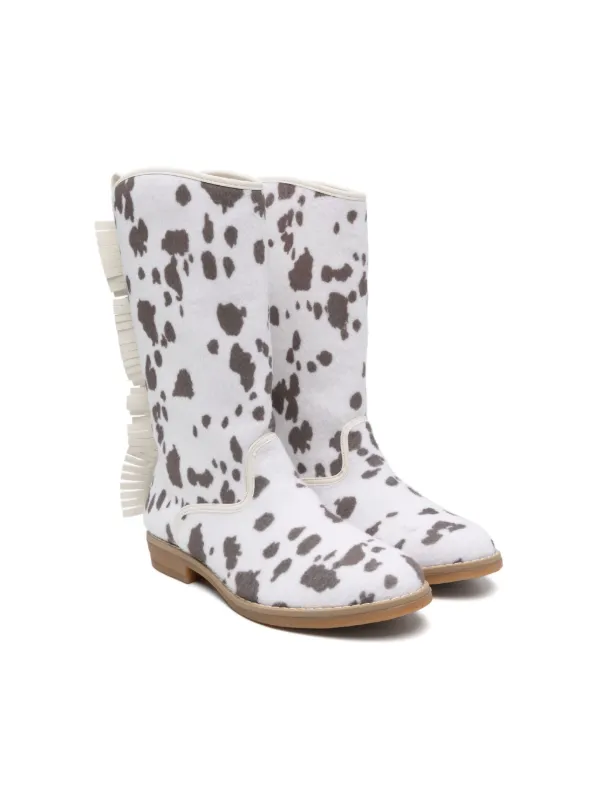 Stella McCartney Kids cow pattern Fringed Boots White FARFETCH AE