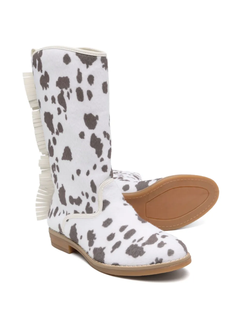 Stella McCartney Kids Laarzen met franje en koeprint - Wit