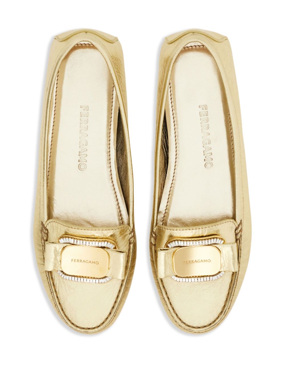 Ferragamo Loafers verfraaid met kristallen Goud