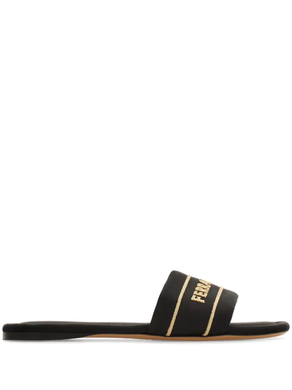 【送料&関税込】Ferragamo Black Fabric Slide Sandals Salvatore Ferragamo Black Double Gancini Slides – ICETIME LUXE