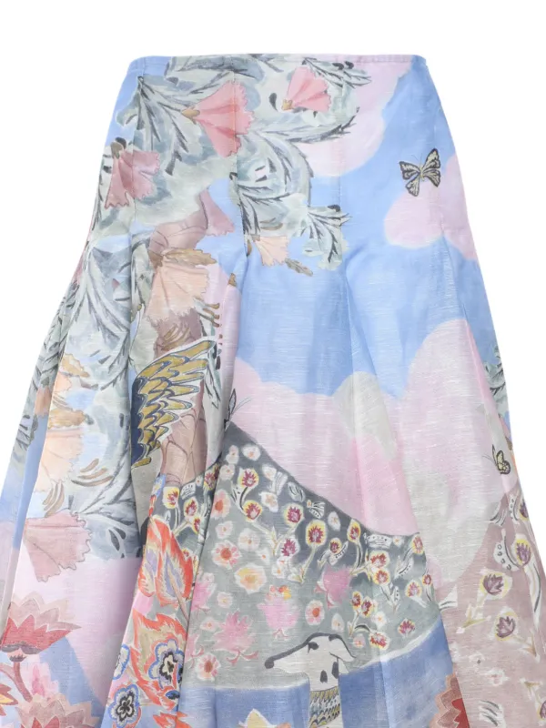 ZIMMERMANN illustration-print Pleated Skirt | Pink | FARFETCH