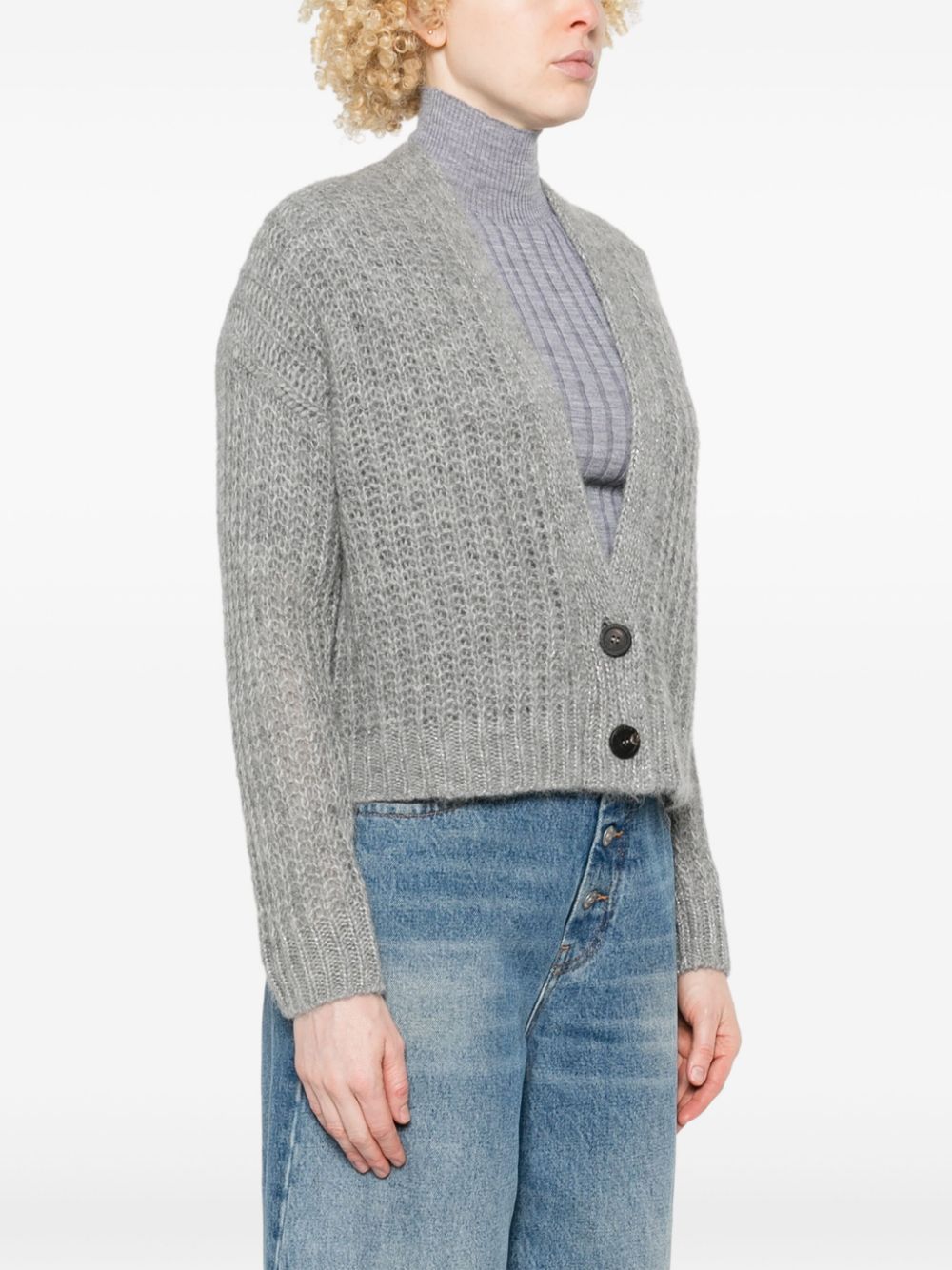 Shop Peserico Open-knit Cardigan In Grey