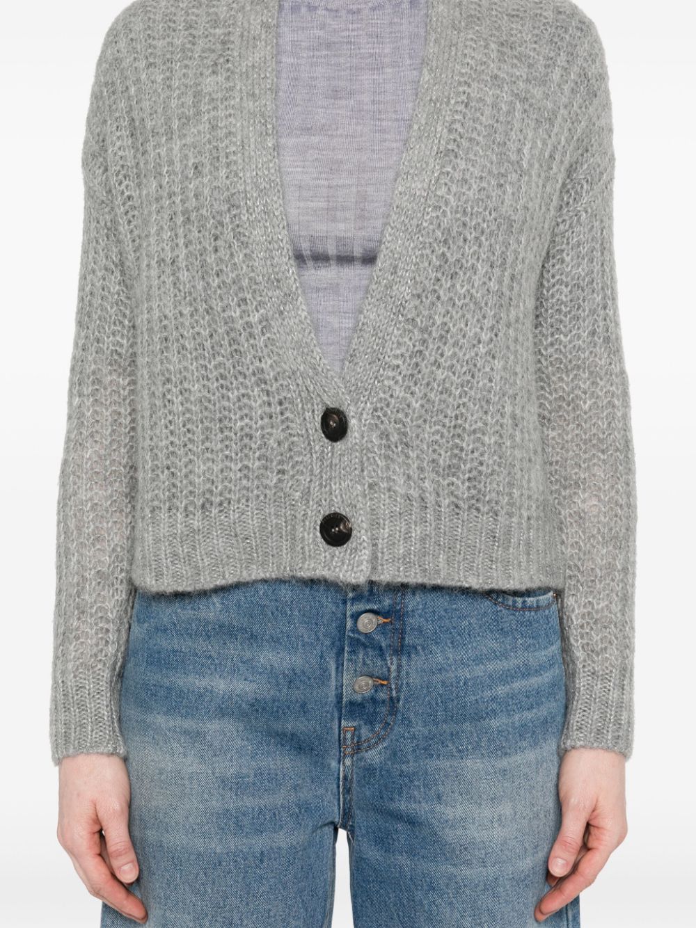 Shop Peserico Open-knit Cardigan In Grey