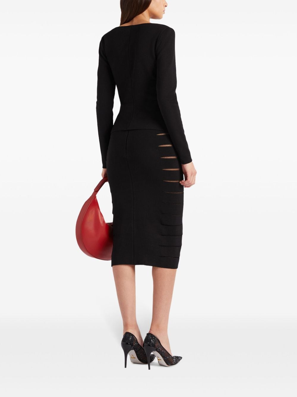 Shop Genny Cut-out Midi Skirt In Black