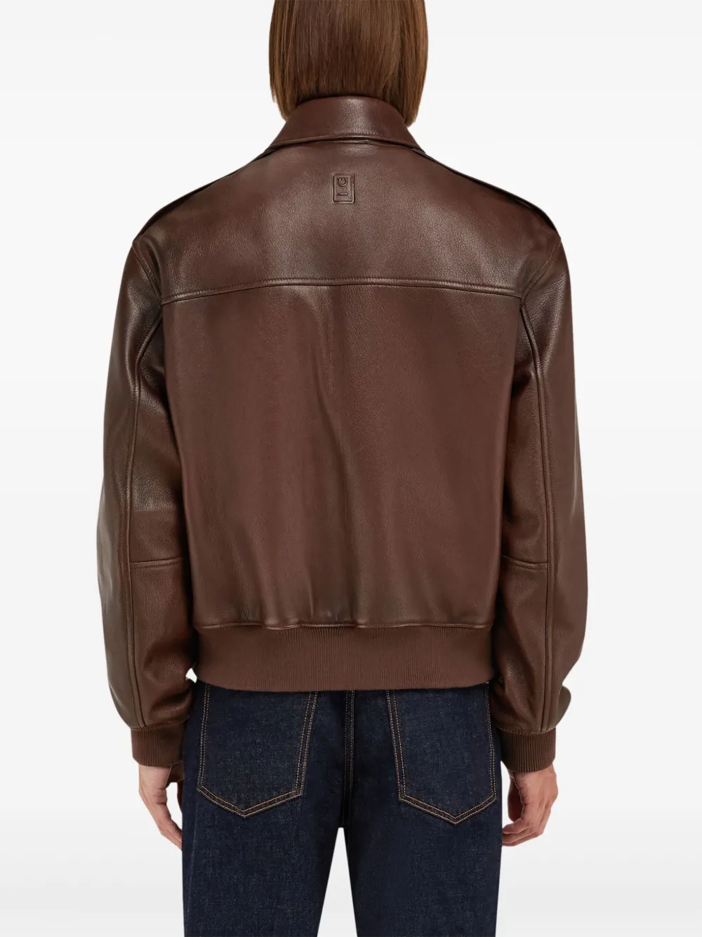 Ferragamo Leather Jacket In Brown