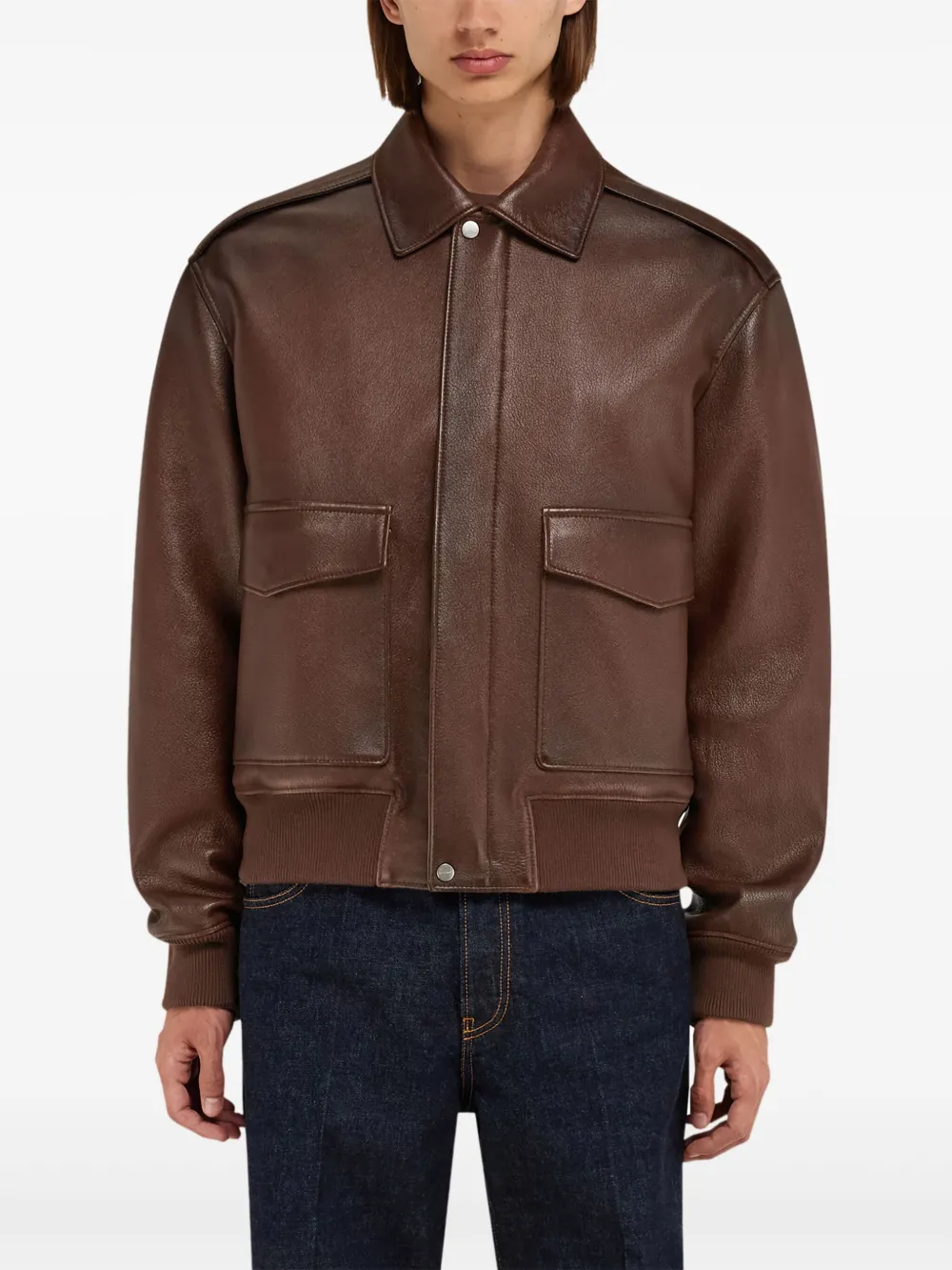 Ferragamo Leather Jacket In Brown