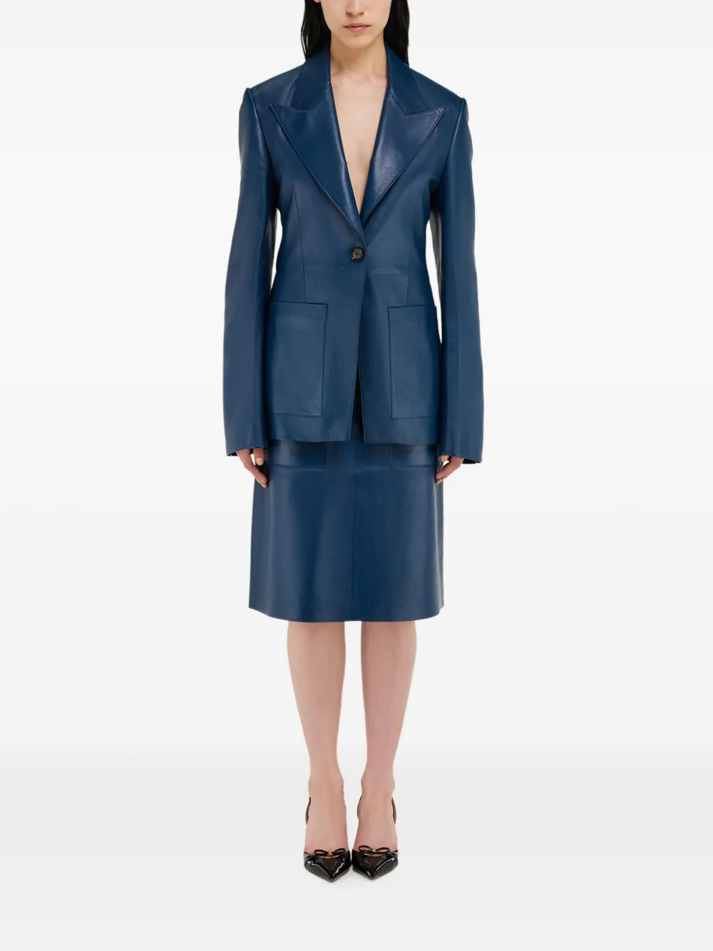 Ferragamo Leren blazer Blauw