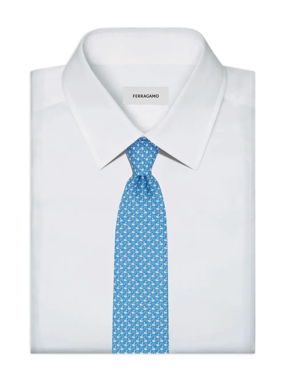 Ferragamo Zijden stropdas met zwaanprint Blauw