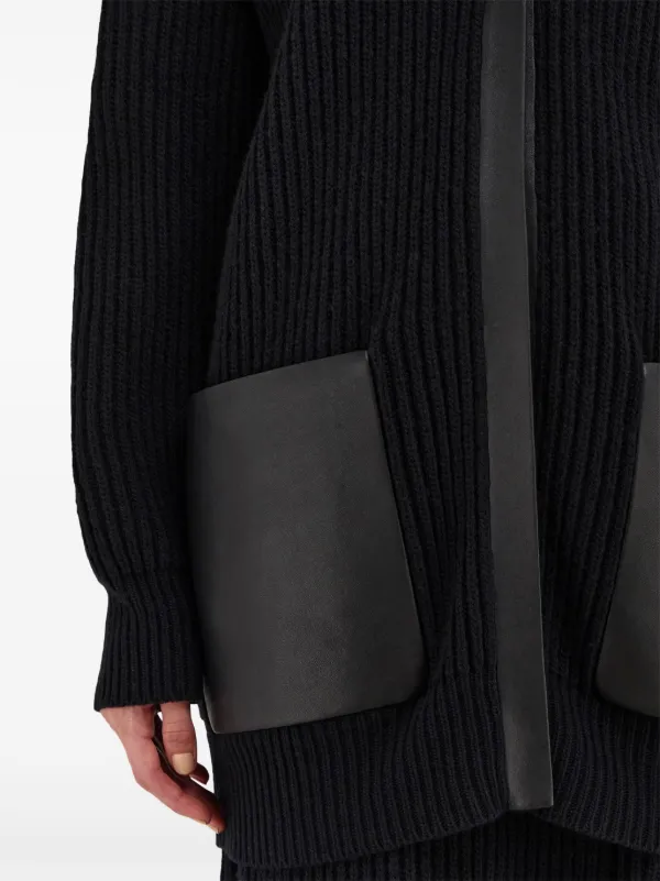 Ferragamo レザートリム カーディガン | ブラック | FARFETCH JP