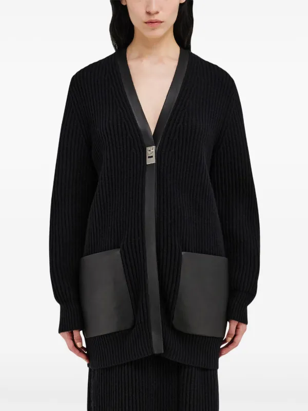 Ferragamo レザートリム カーディガン | ブラック | FARFETCH JP