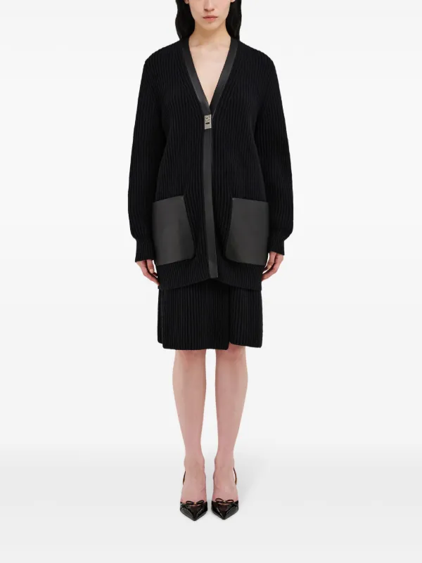 フェラガモ　ロングカーディガン Ferragamo レザートリム カーディガン | ブラック | FARFETCH JP