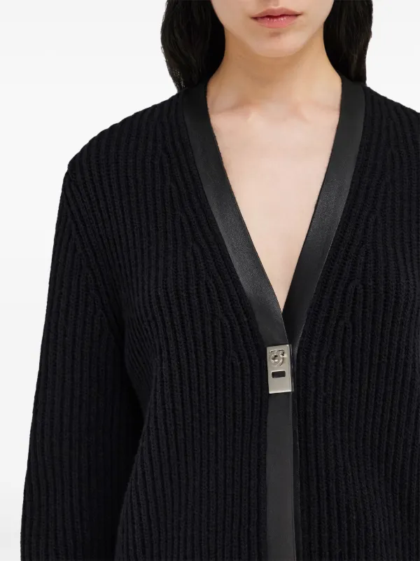 Ferragamo レザートリム カーディガン | ブラック | FARFETCH JP