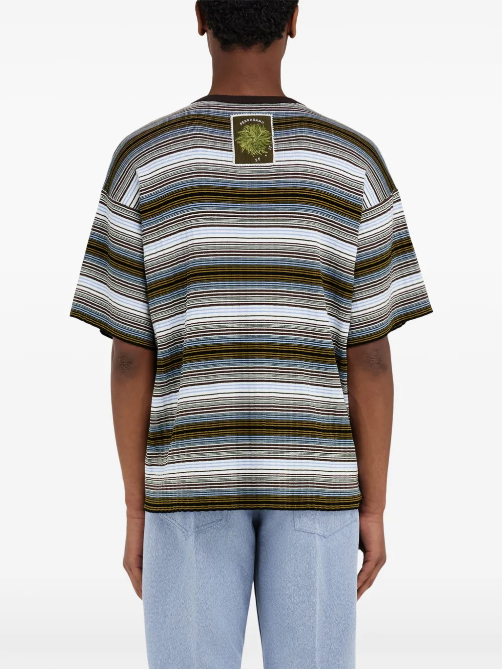 Ferragamo Gestreept T-shirt White Expresso Oxblood