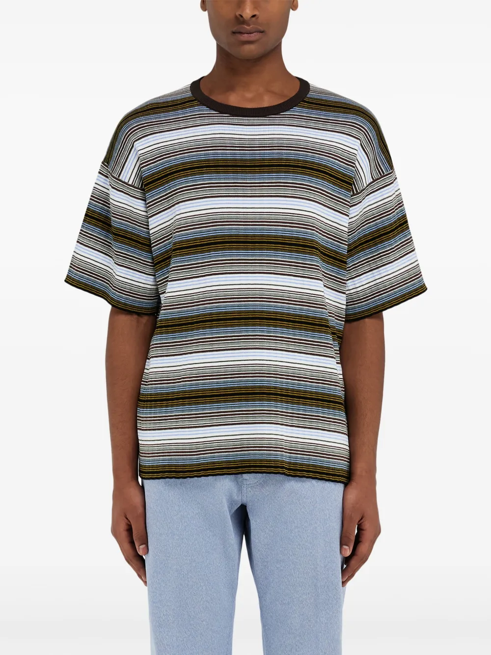 Ferragamo Gestreept T-shirt White Expresso Oxblood