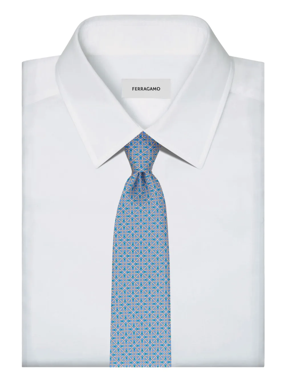 Ferragamo Stropdas met vierkante Gancini-print Blauw