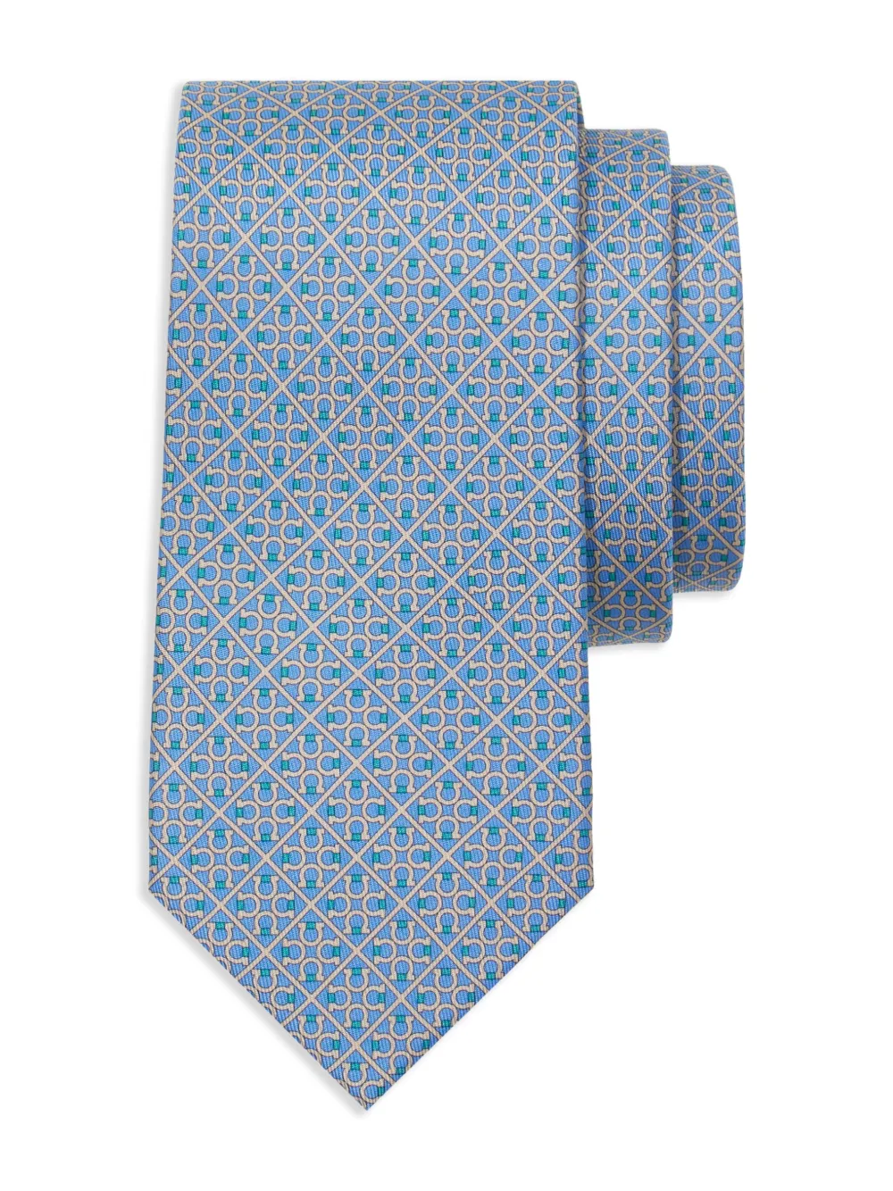 Ferragamo Stropdas met vierkante Gancini-print Blauw