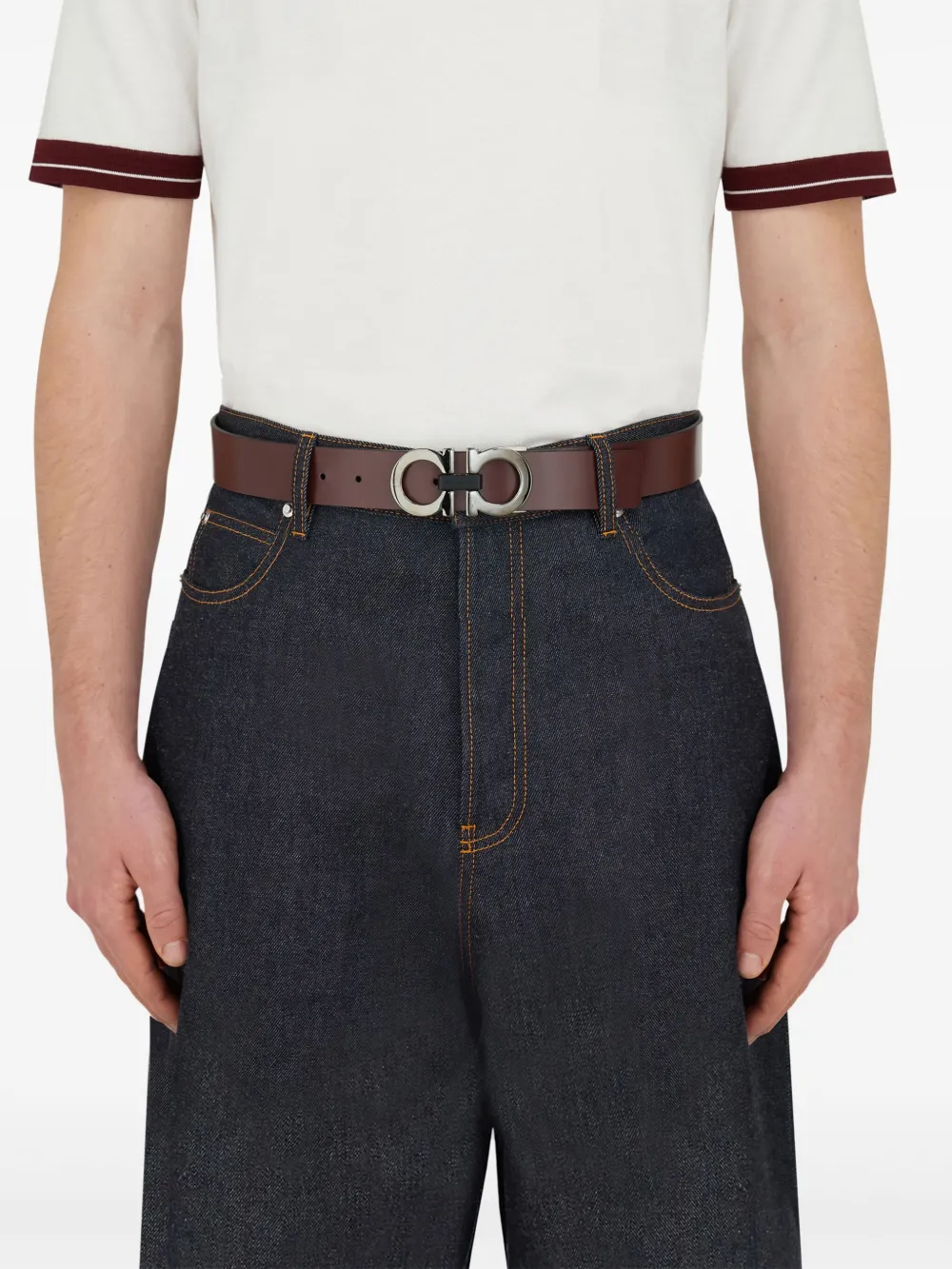 Ferragamo Gancini omkeerbare riem Bruin