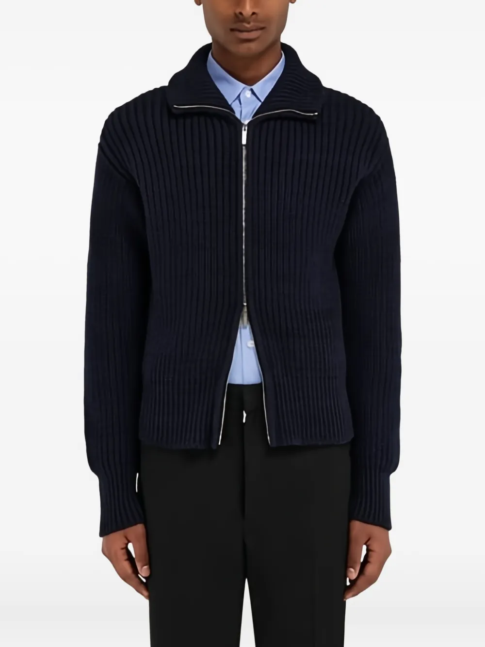 Ferragamo High-collar Ribbed-wool Jacket In Blue