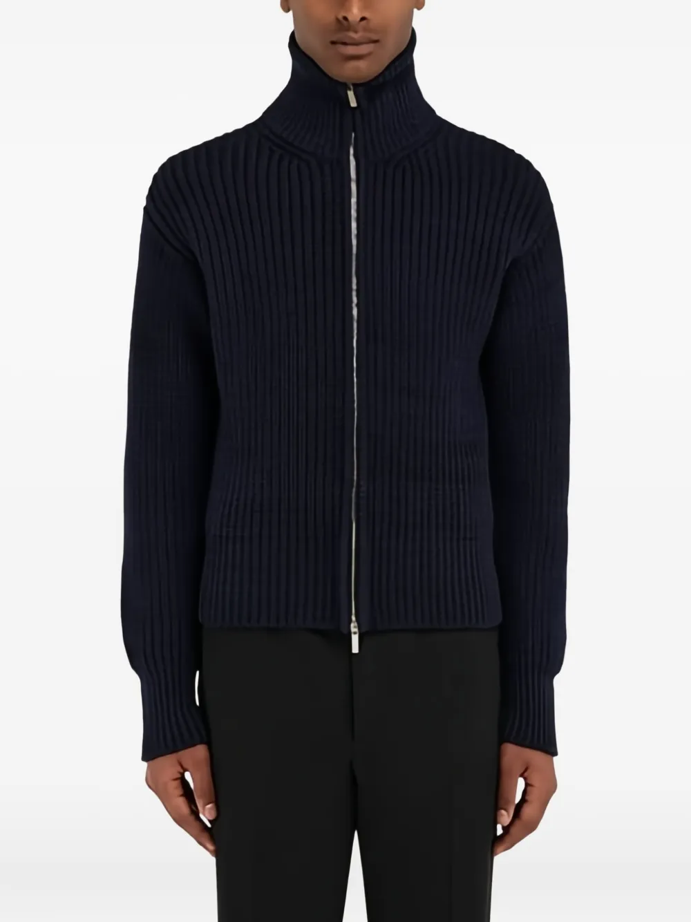 Ferragamo High-collar Ribbed-wool Jacket In Blue