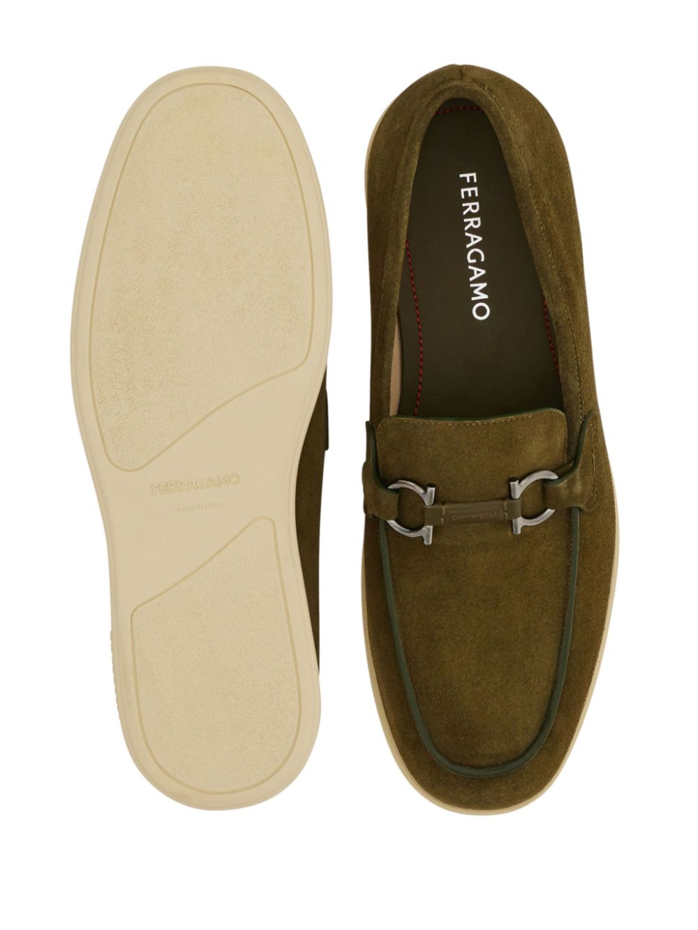 Ferragamo Gancini-plaque suede loafers Green