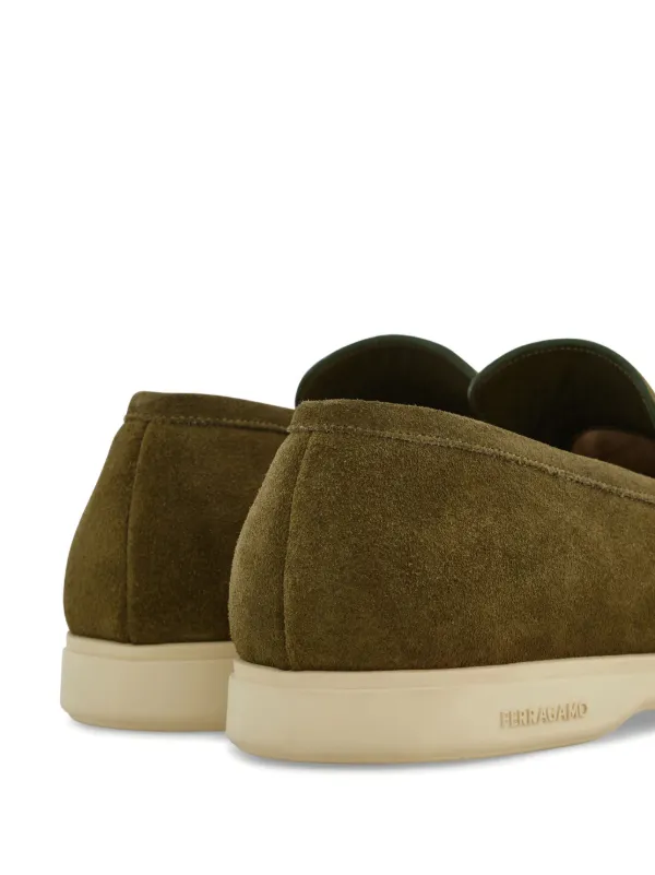 Ferragamo Gancini-plaque Suede Loafers | Green | FARFETCH