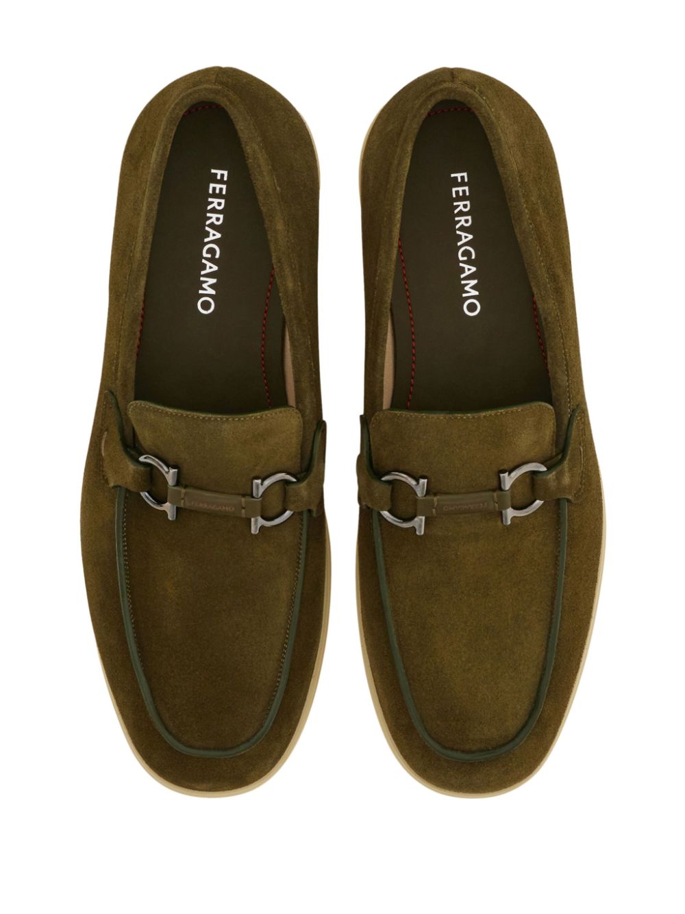 Ferragamo Gancini-plaque suede loafers Green